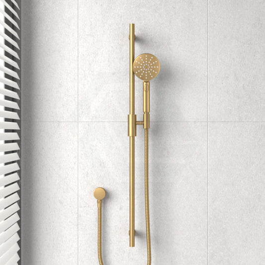 G#1(Gold) Aquaperla Caddence Round Brushed Brass Shower Rail With Abs 3 Functions Handheld Set