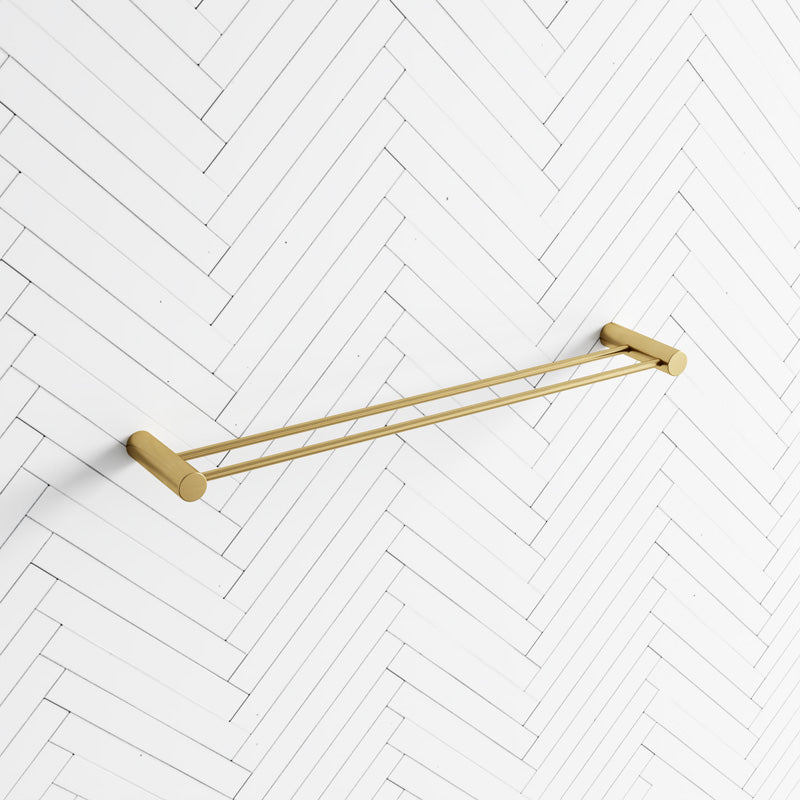 G#1(Gold) Aquaperla 600Mm Round Brushed Brass Double Towel Rail Stainless Steel Gold Rails