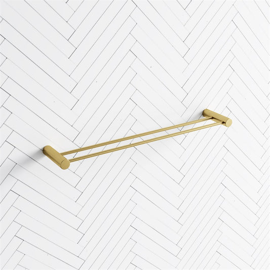 G#1(Gold) Aquaperla 600Mm Round Brushed Brass Double Towel Rail Stainless Steel Gold Rails