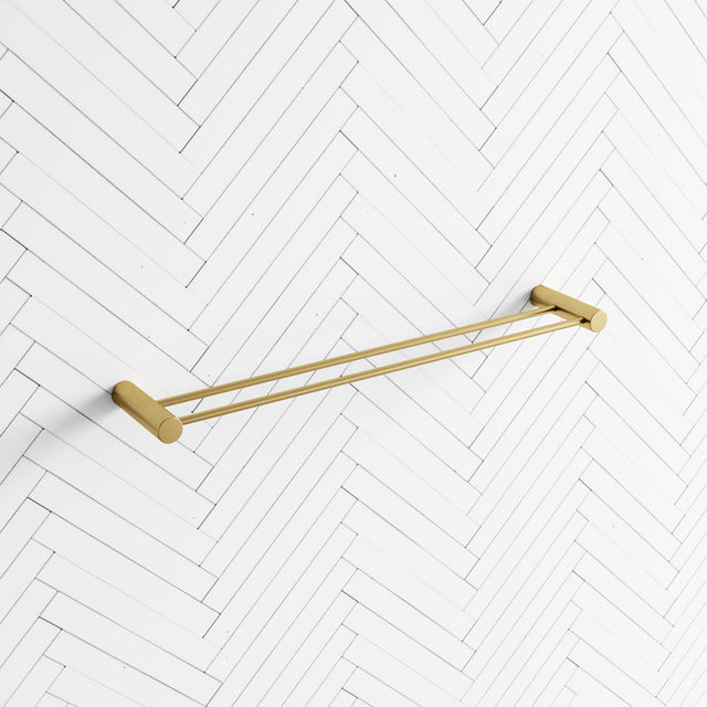 G#1(Gold) Aquaperla 600Mm Round Brushed Brass Double Towel Rail Stainless Steel Gold Rails