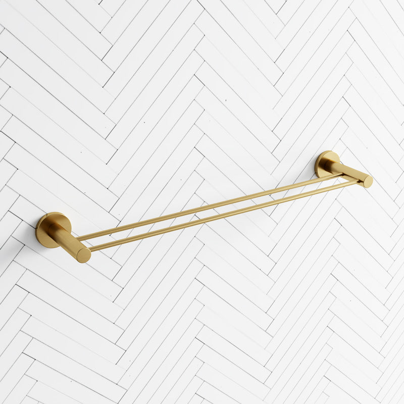 G#1(Gold) Aquaperla Round Brushed Brass Double Towel Rack Rail Cut To Size Gold Rails