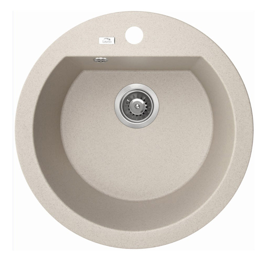 510x510x205mm Laveo Dafne Granite Single Bowl Round Stone Kitchen Sink Beige/Grey