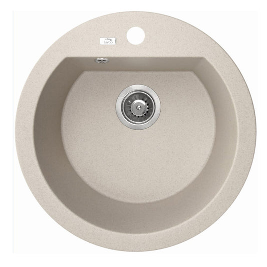 510x510x205mm Laveo Dafne Granite Single Bowl Round Stone Kitchen Sink Beige/Grey