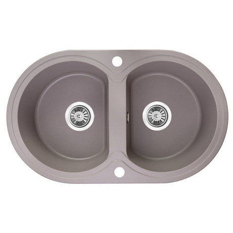 780x470x204mm Laveo Dafne Granite Double Bowls Stone Kitchen Sink Beige/Grey