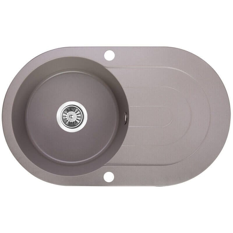 780x470x204mm Laveo Dafne Granite Single Bowl Stone Kitchen Sink with Drain Board Beige/Grey