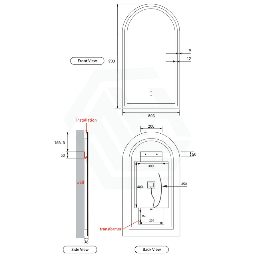 Aulic Canterbury 503X903Mm Brushed Bronze Framed Touchless Arch Backlit Led Mirror Mirrors