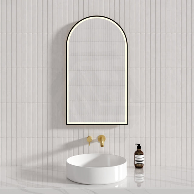 Aulic Canterbury 503X903Mm Matte Black Framed Touchless Arch Backlit Led Mirror Mirrors