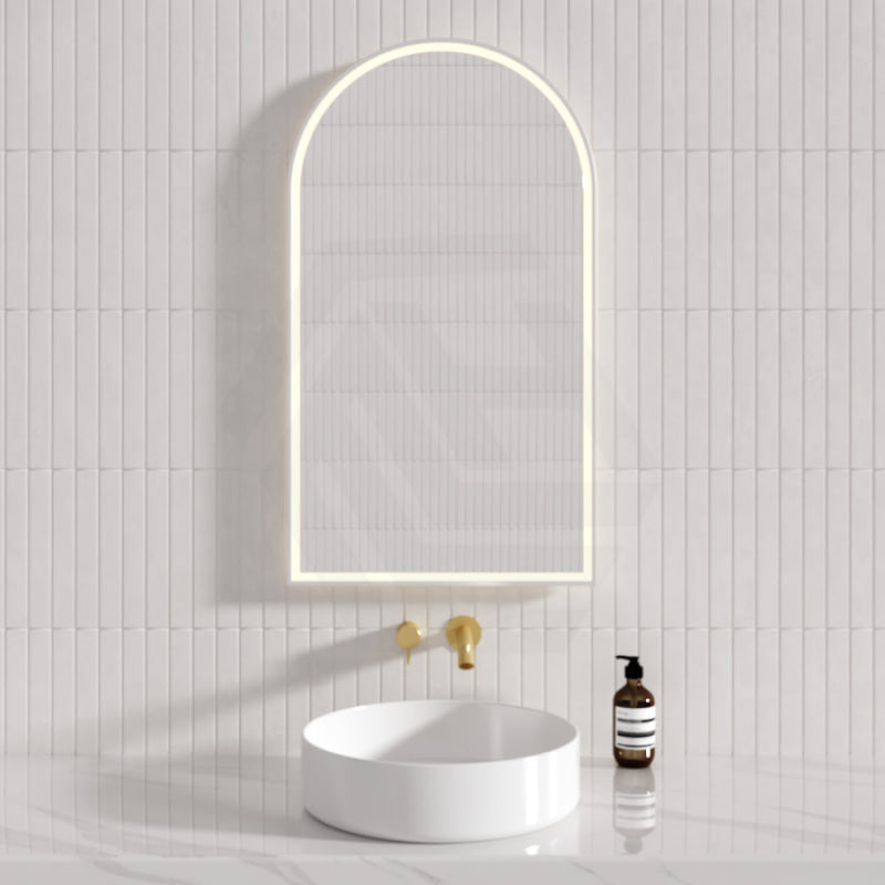 Aulic Canterbury 503X903Mm Matte White Framed Touchless Arch Backlit Led Mirror Mirrors