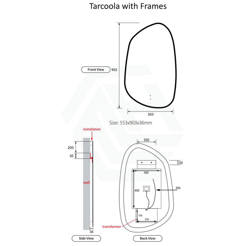 Aulic Tarcoola 553X903Mm Matt White Framed Touchless Backlit Led Mirror Special Shape Mirrors