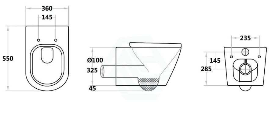 Avery 550X360X365Mm Ceramic White Box Rim Wall Hung Toilet Pan Standard Uf Seat Dual Flush Wels