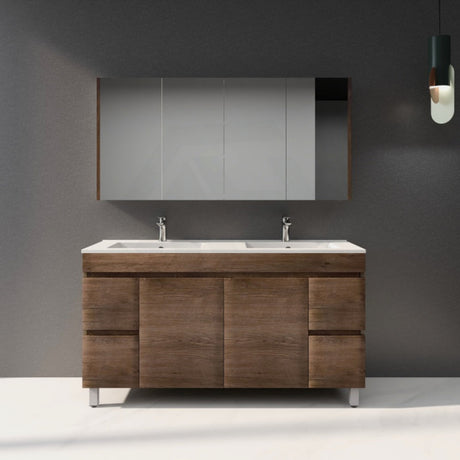 600-1500Mm Berge Freestanding Bathroom Floor Vanity Dark Oak Wood Grain Pvc Filmed Cabinet Only &