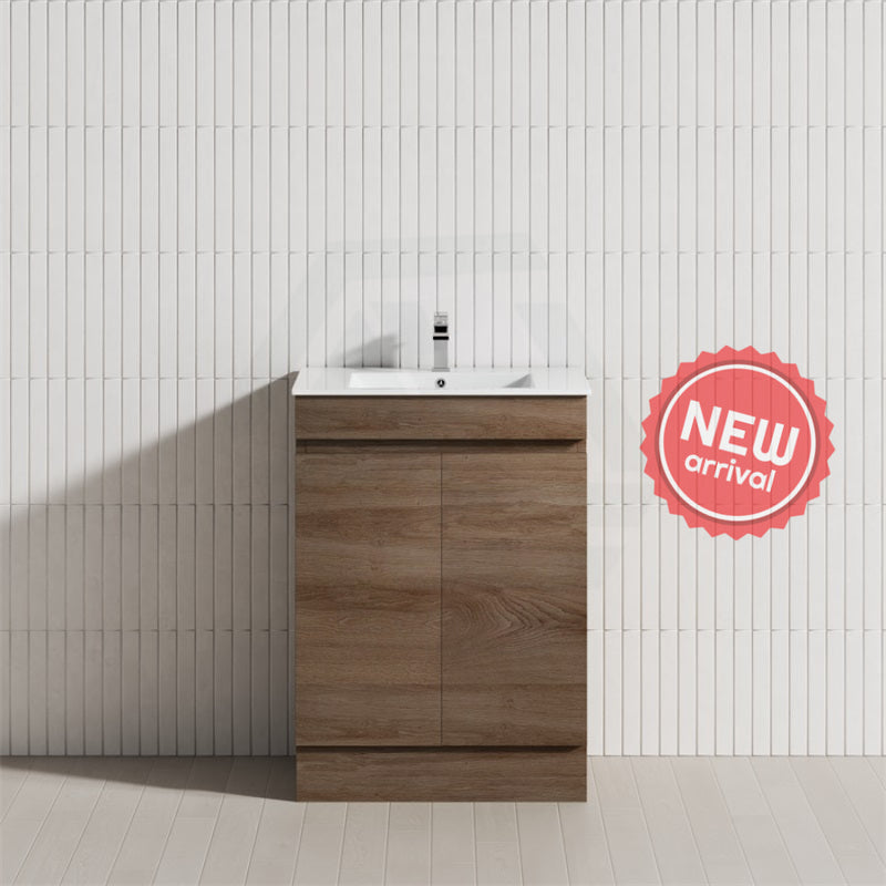 600/700Mm Narrow Berge Freestanding Vanity With Kickboard Dark Oak Wood Grain Pvc Filmed Cabinet