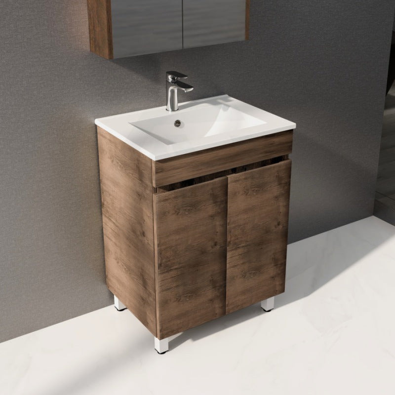 600-1500Mm Berge Freestanding Bathroom Floor Vanity Dark Oak Wood Grain Pvc Filmed Cabinet Only &