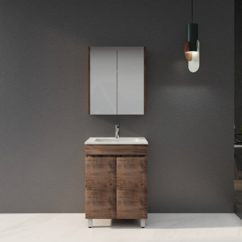 600-1500Mm Berge Freestanding Bathroom Floor Vanity Dark Oak Wood Grain Pvc Filmed Cabinet Only &