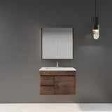 600-1500Mm Berge Dark Oak Wall Hung Vanity Wood Grain Pvc Filmed Cabinet Only & Ceramic/Poly Top