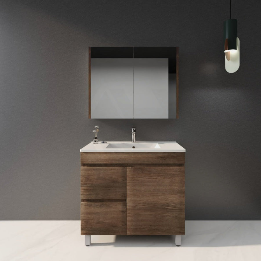 600-1500Mm Berge Freestanding Bathroom Floor Vanity Dark Oak Wood Grain Pvc Filmed Cabinet Only &