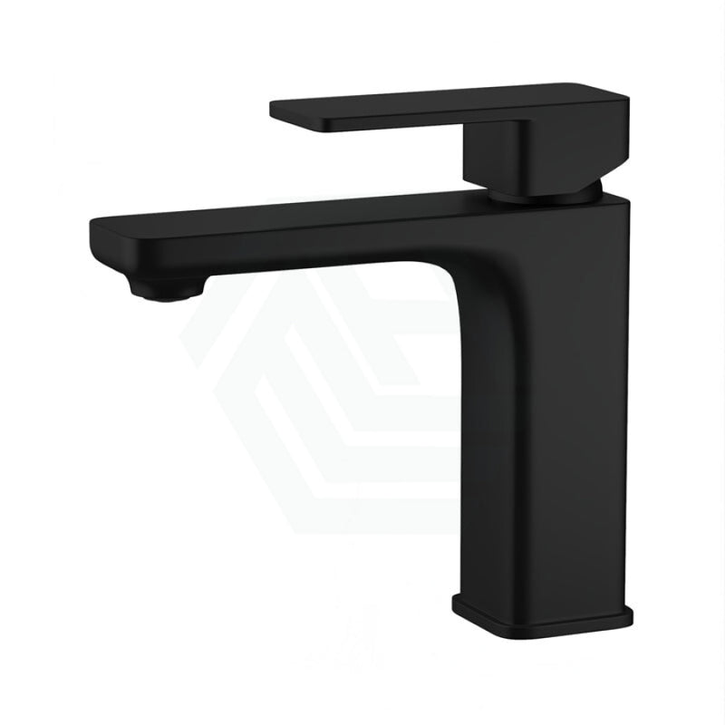 Bathroom Soft Square Solid Brass Matt Black Basin Mixer Tap Vanity Short Mixers