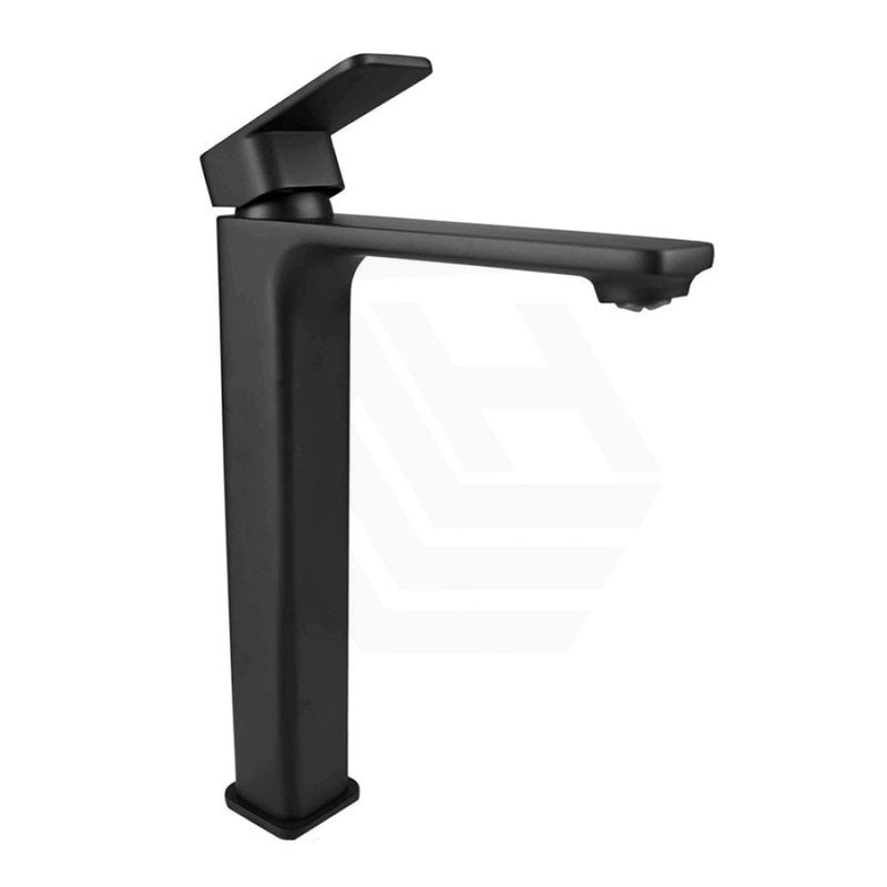 Bathroom Soft Square Solid Brass Matt Black Tall Basin Mixer Tap Vanity Mixers