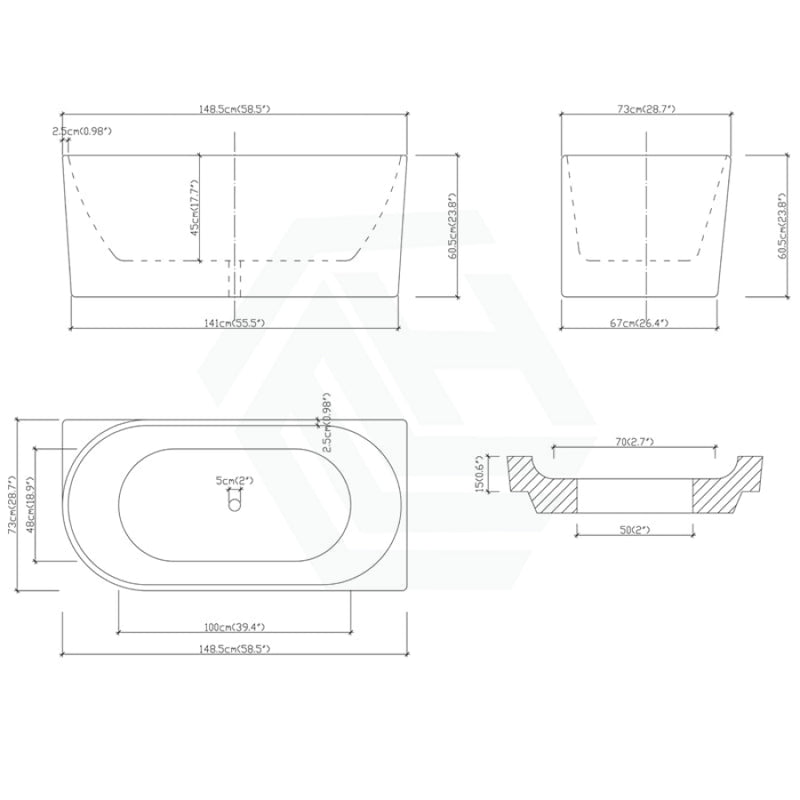 1300/1400/1485/1680Mm Nerida Bathtub Right Corner Acrylic Gloss White No Overflow 1500Mm Bathtubs