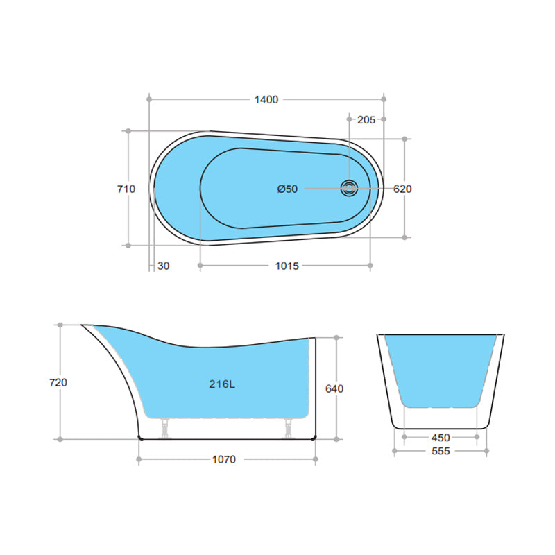 1400/1485/1700mm Bevel Freestanding Bathtub Acrylic Gloss White Special Shape NO Overflow