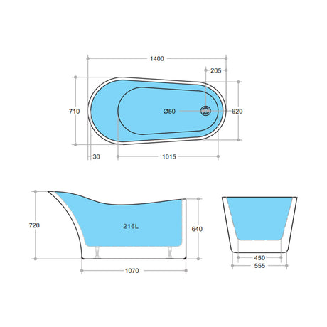 1400/1485/1700mm Bevel Freestanding Bathtub Acrylic Gloss White Special Shape NO Overflow