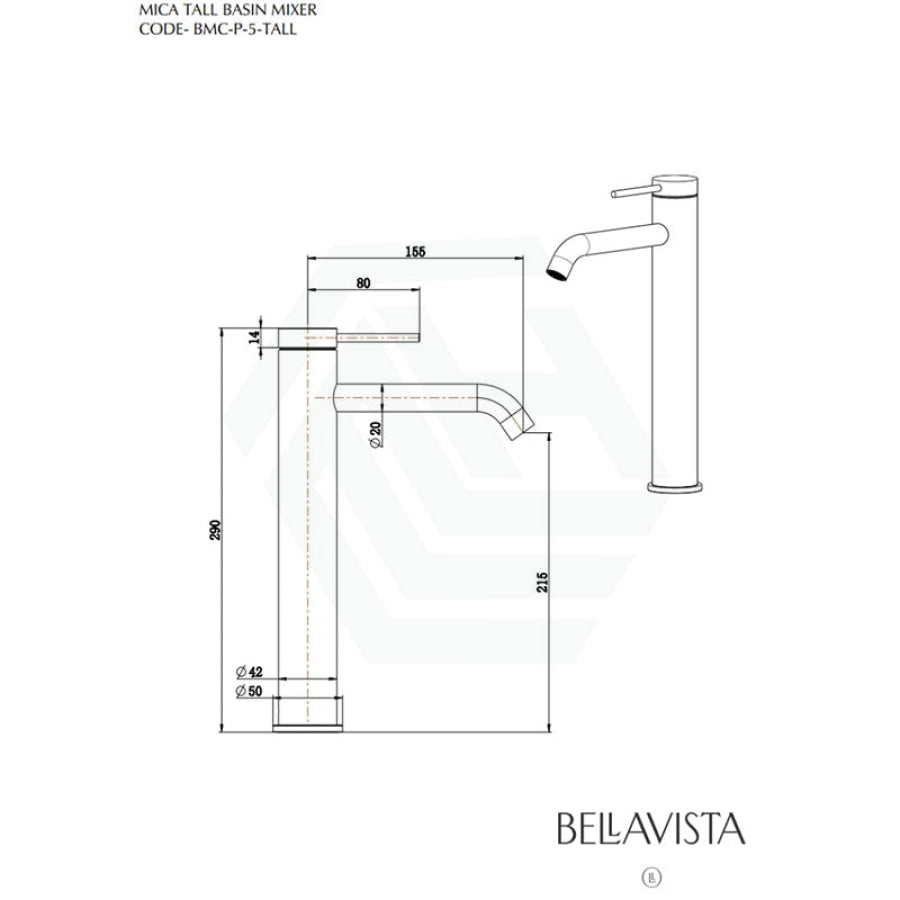 Bella Vista Mica Chrome Tall Basin Mixer Tap Round Stainless Steel For Bathroom Mixers