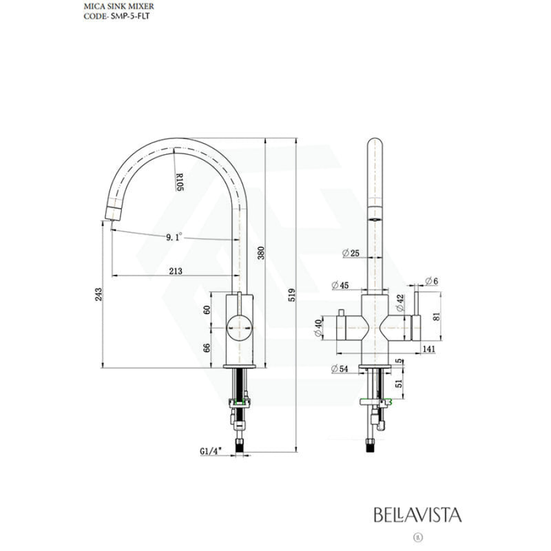 Bella Vista Mica Chrome 3 - Way Filter Sink Mixer Round Stainless Steel For Kitchen Taps