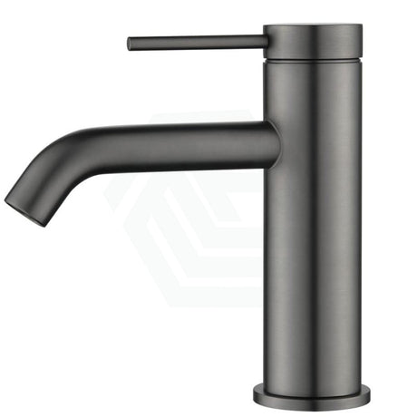 Bella Vista Mica Gunmetal Grey Short Basin Mixer Tap Round Stainless Steel For Bathroom Mixers