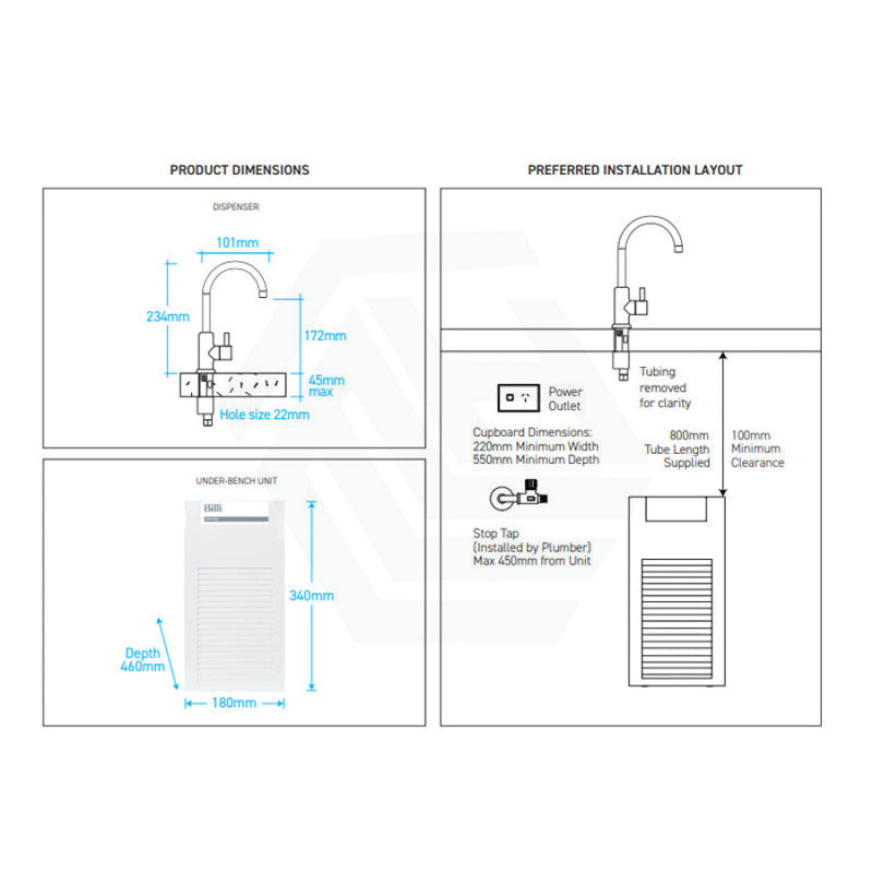 Billi Chilled Water On Tap B3000 With Round Slimline Dispenser Brushed Rose Gold Filter Taps