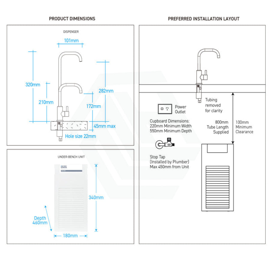 Billi Chilled Water On Tap B3000 With Square Slimline Dispenser Chrome Filter Taps