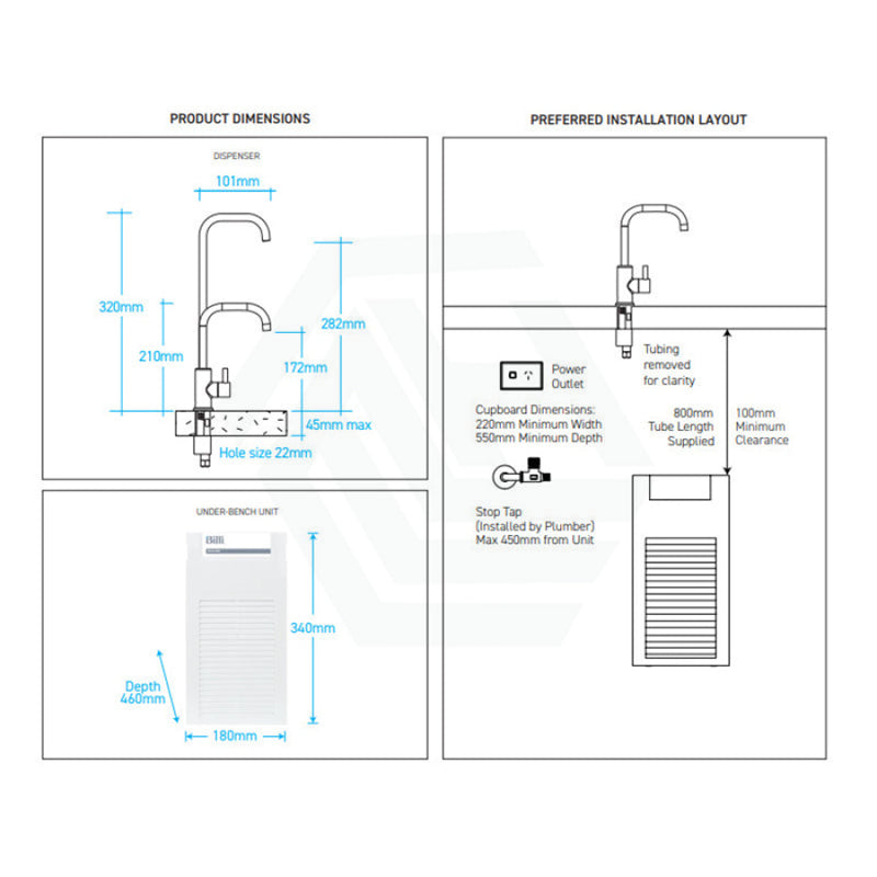 Billi Chilled Water On Tap B3000 With Square Slimline Dispenser Matte Black Filter Taps