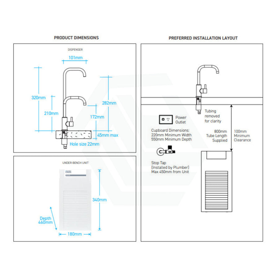 Billi Chilled Water On Tap B3000 With Square Slimline Dispenser Rose Gold Filter Taps