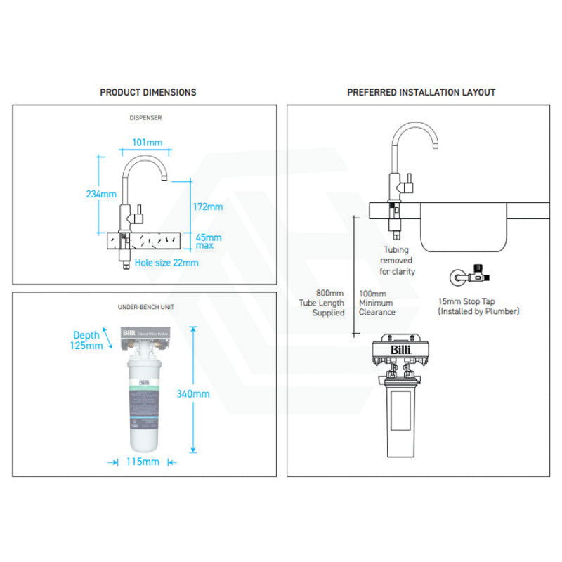 Billi Instant Filtered Water On Tap B1000 With Round Slimline Dispenser Matte White Filter Taps