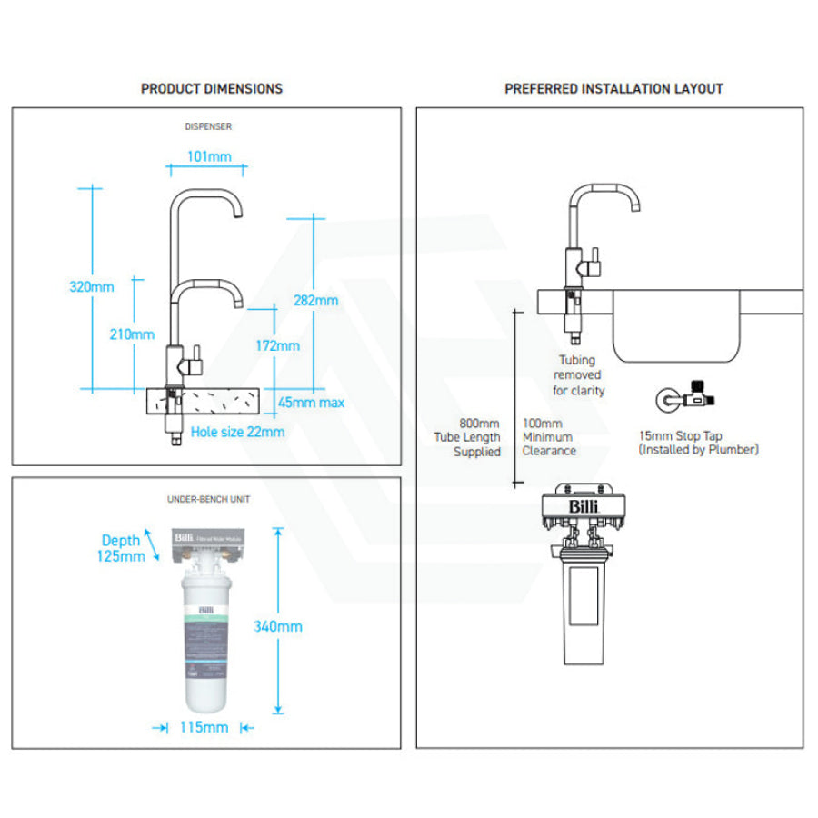 Billi Instant Filtered Water On Tap B1000 With Square Slimline Dispenser Brushed Rose Gold Filter