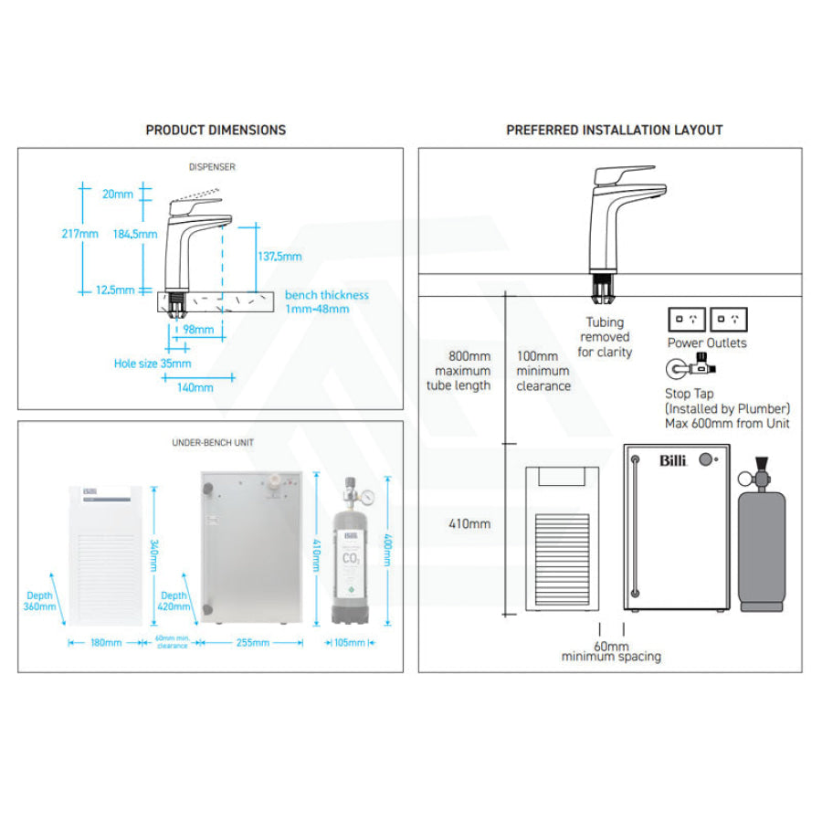 Billi Instant Filtered Water System B5000 Sparkling With Xl Levered Dispenser Chrome Filter Taps