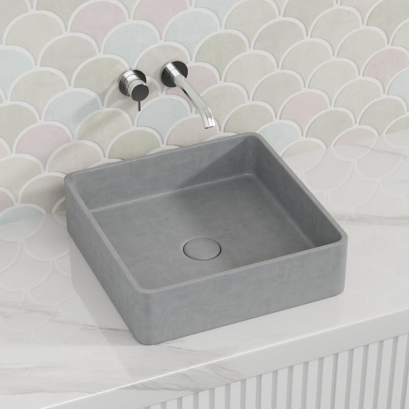 390x390x120mm Square Above Counter Concrete Basin Grey Mist Pop Up Waste Included