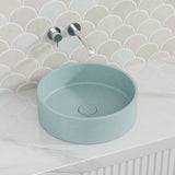 390x390x120mm Round Above Counter Concrete Basin Pastel Mint Pop Up Waste Included