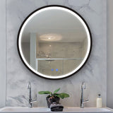 700/900Mm Led Mirror Round Black Framed Demister