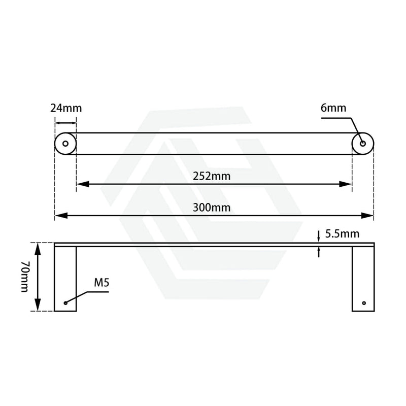 Black Single Towel Holder 300Mm Stainless Steel 304 Wall Mounted Bathroom Products