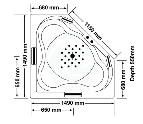 Broadway Alhambra Spa Bathtub 1490X1490X550Mm Corner Drop-In Tub With Jets Baths