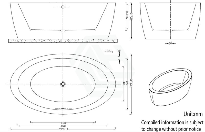 Broadway Aplauso 1920X1100X660Mm Oval Acrylic Freestanding Spa Bathtub Baths