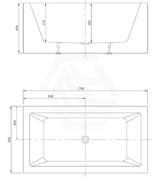 Broadway Ataud 1500/1700X800X600Mm Rectangle Acrylic Freestanding Spa Bathtub Baths