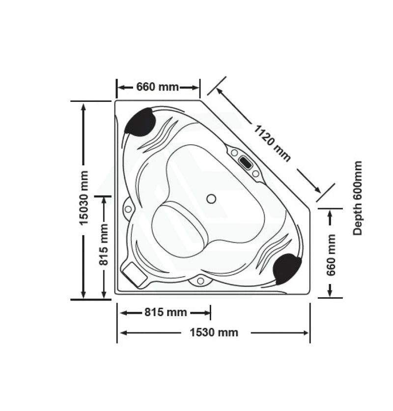 Broadway Cordoba Spa Bathtub 1530X1530X600Mm Corner Drop-In Tub With Jets Baths