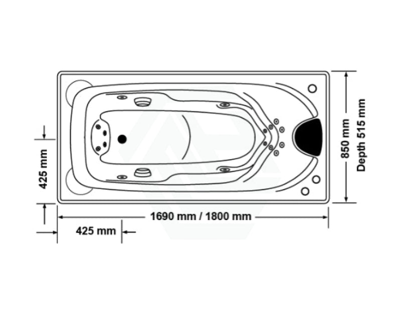 Broadway Elise Spa Bath 1690/1800X850X515Mm Rectangula Drop-In Tub Rectangular Baths