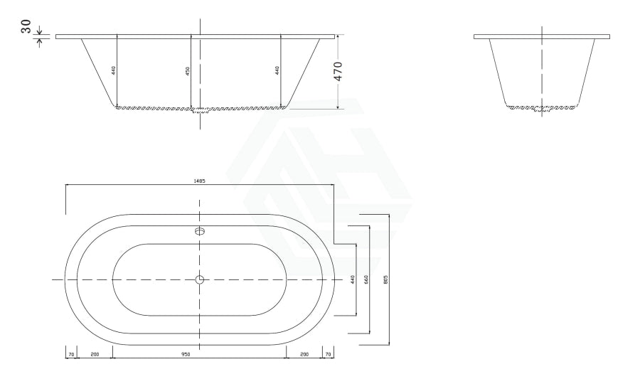 Broadway Florentine Spa Bath 1485/1640/1775Mm Oval Drop-In Tub Baths