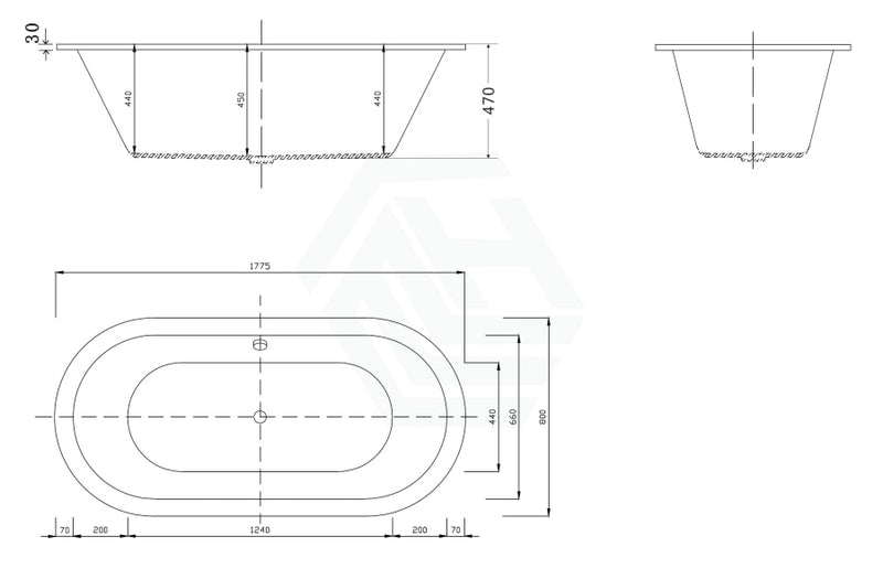 Broadway Florentine Spa Bath 1485/1640/1775Mm Oval Drop-In Tub Baths