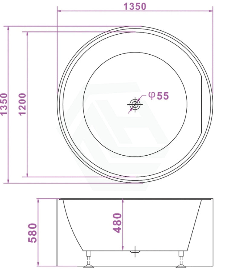 Broadway Fs19 1350/1400X580Mm Round Acrylic Freestanding Spa Bathtub Baths