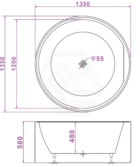 Broadway Fs19 1350/1400X580Mm Round Acrylic Freestanding Spa Bathtub Baths