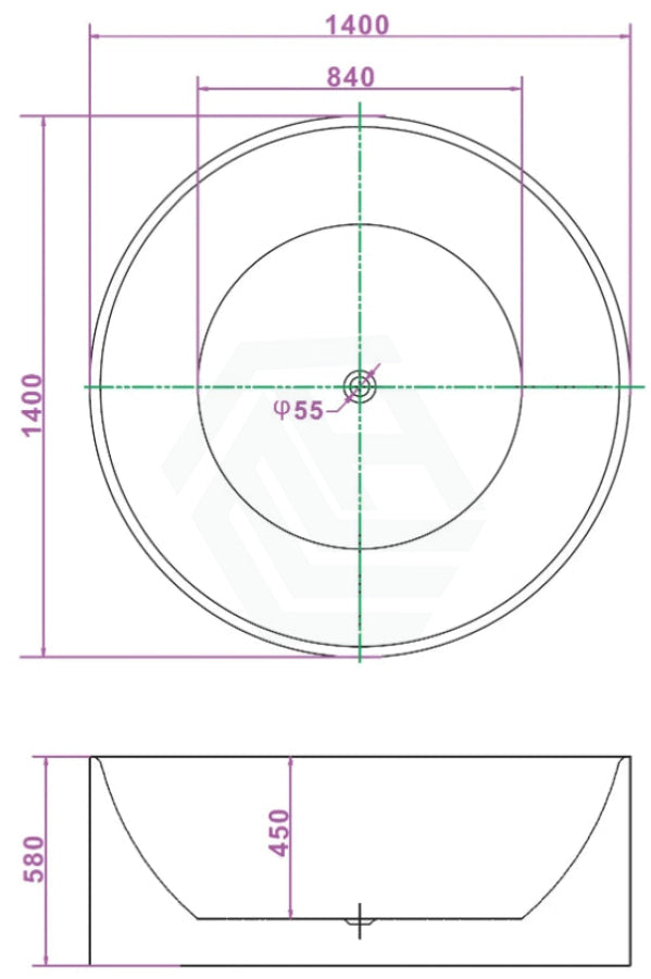 Broadway Fs19 1350/1400X580Mm Round Acrylic Freestanding Spa Bathtub Baths