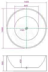 Broadway Fs19 1350/1400X580Mm Round Acrylic Freestanding Spa Bathtub Baths